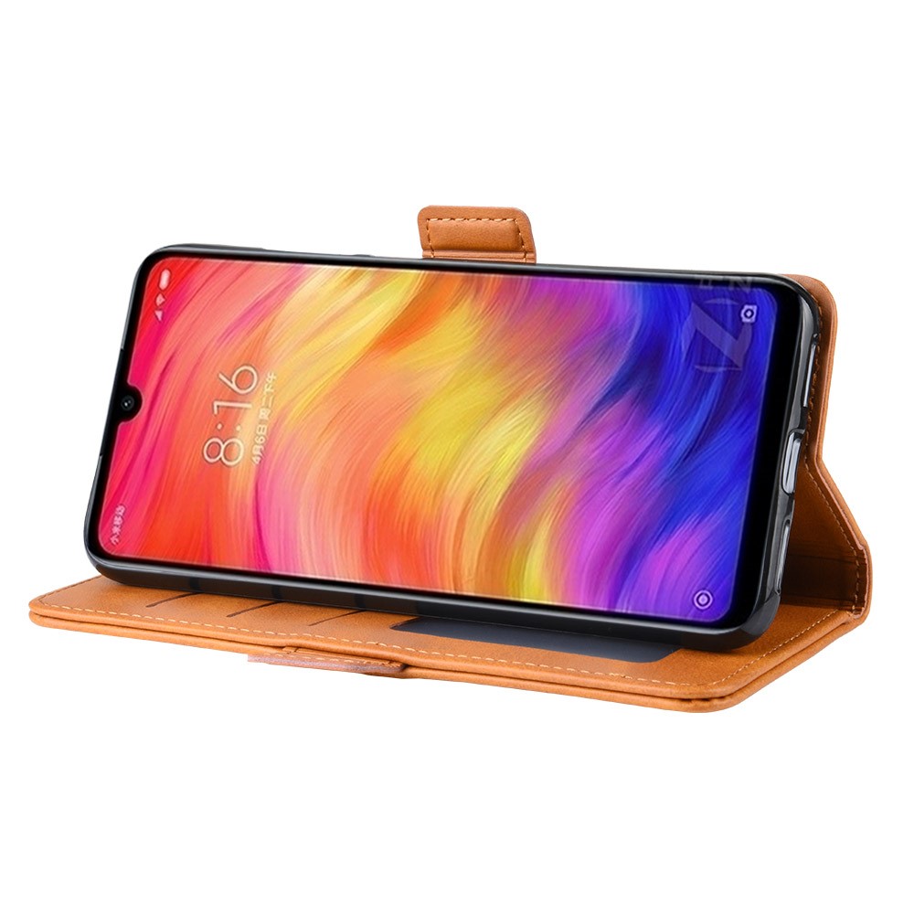 Dual-clasp Leather Wallet Stand Phone Case Cover for Xiaomi Redmi Note 7 / Note 7 Pro (India) / Note 7S - Light Brown-6