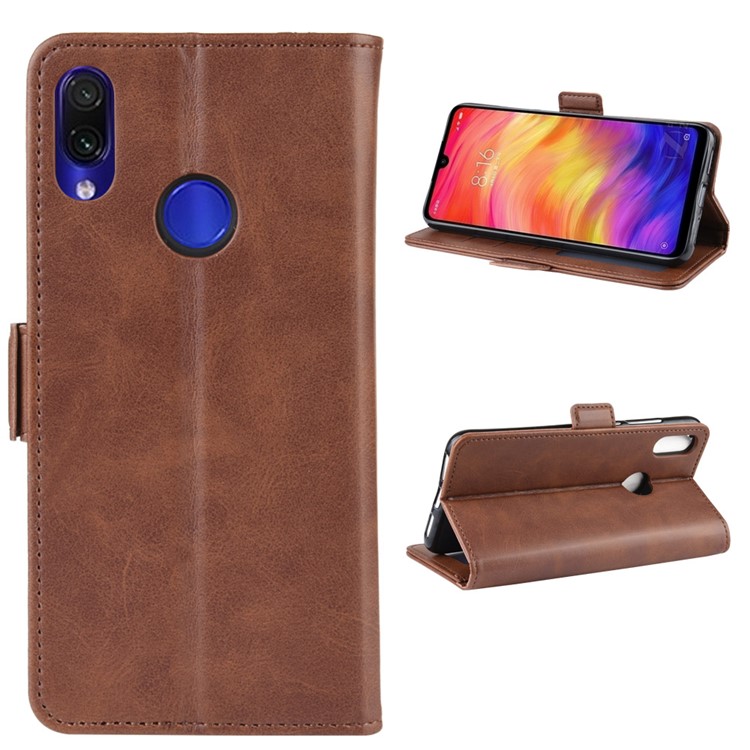 Dual-clasp Leather Wallet Stand Phone Case Cover for Xiaomi Redmi Note 7 / Note 7 Pro (India) / Note 7S - Brown