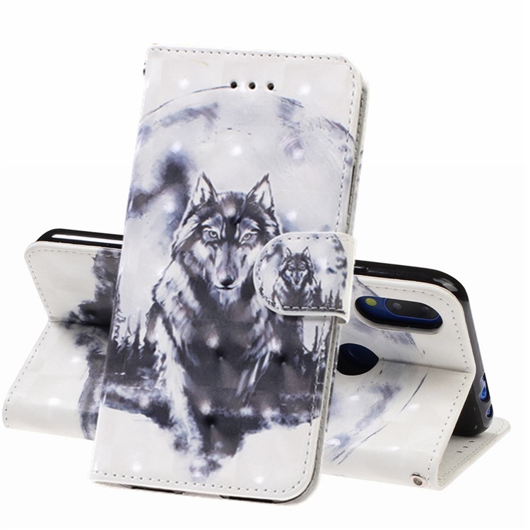 Light Spot Decor Pattern Printing Leather Wallet Stand Case for Xiaomi Redmi Note 7 / Redmi Note 7 Pro (India) / Redmi Note 7S - Wolf-1