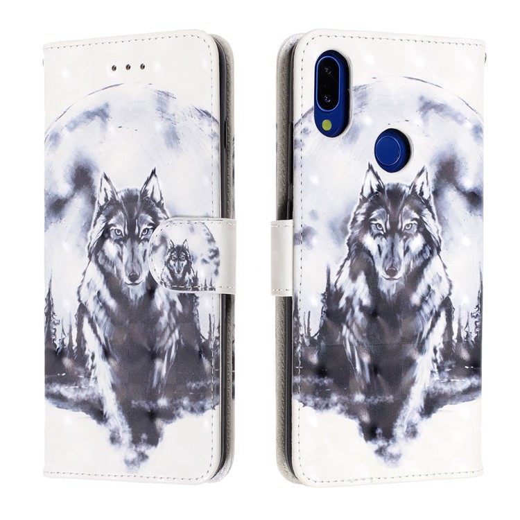 Light Spot Decor Pattern Printing Leather Wallet Stand Case for Xiaomi Redmi Note 7 / Redmi Note 7 Pro (India) / Redmi Note 7S - Wolf-2