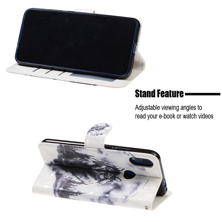 Light Spot Decor Pattern Printing Leather Wallet Stand Case for Xiaomi Redmi Note 7 / Redmi Note 7 Pro (India) / Redmi Note 7S - Wolf-7