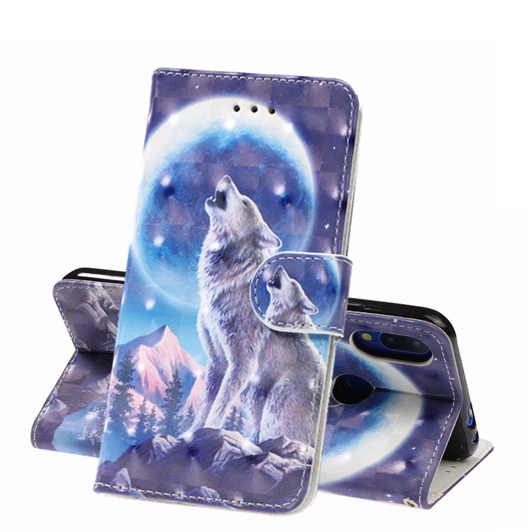 Light Spot Decor Pattern Printing Leather Wallet Stand Case for Xiaomi Redmi Note 7 / Redmi Note 7 Pro (India) / Redmi Note 7S - Moon and Wolf-1