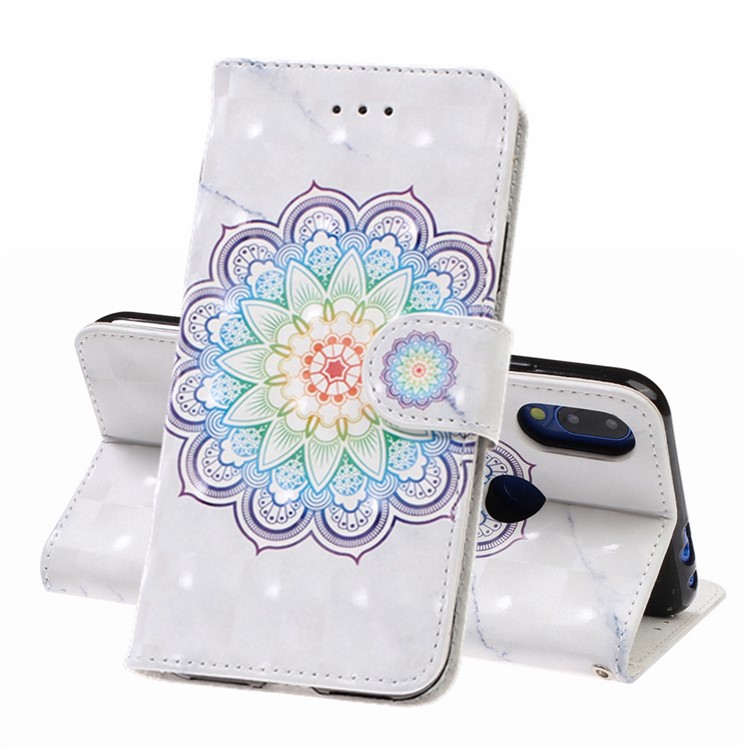 Light Spot Decor Pattern Printing Leather Wallet Stand Case for Xiaomi Redmi 7 / Redmi Y3 - Flower-1