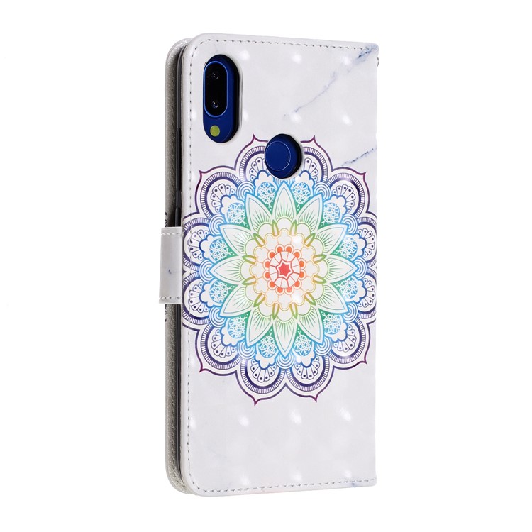 Light Spot Decor Pattern Printing Leather Wallet Stand Case for Xiaomi Redmi 7 / Redmi Y3 - Flower-4