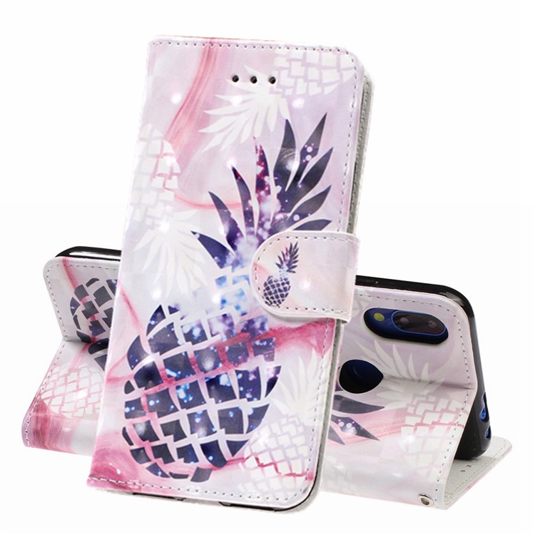 Light Spot Decor Pattern Printing Leather Wallet Stand Case for Xiaomi Redmi 7 / Redmi Y3 - Pineapple-1