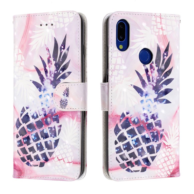 Light Spot Decor Pattern Printing Leather Wallet Stand Case for Xiaomi Redmi 7 / Redmi Y3 - Pineapple-2