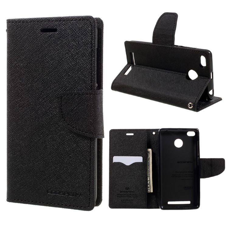 MERCURY GOOSPERY Fancy Diary Leather Wallet Phone Case for Xiaomi Redmi 3s - Black-1