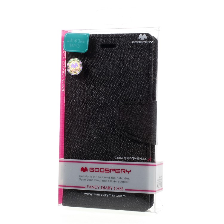 MERCURY GOOSPERY Fancy Diary Leather Wallet Phone Case for Xiaomi Redmi 3s - Black-10