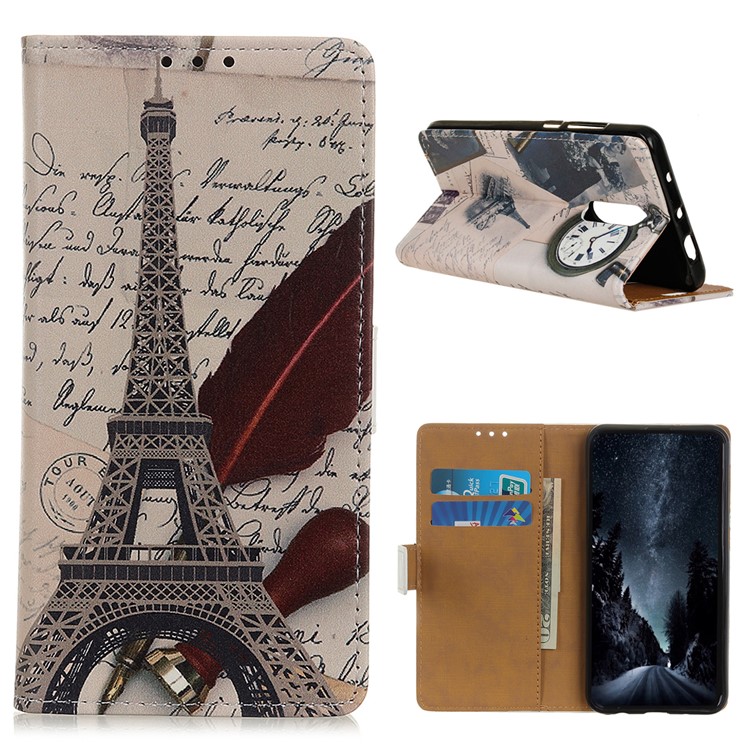 Pattern Printing Wallet Stand PU Leather Phone Shell for Xiaomi Redmi K20 / Mi 9T / K20 Pro / Mi 9T Pro - Eiffel Tower and Letters-1