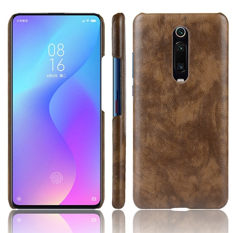 Litchi Skin Leather Coated Hard PC Case for Xiaomi Redmi K20/Redmi K20 Pro/Xiaomi Mi 9T/Xiaomi Mi 9T Pro - Brown-1