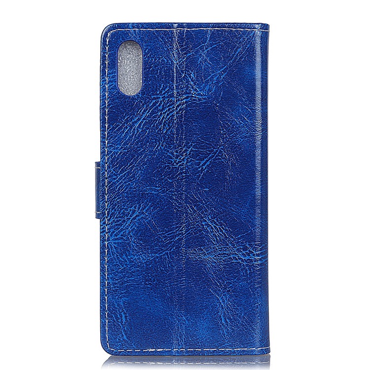 Crazy Horse Vintage Leather Wallet Stand Casing for Xiaomi Redmi 7A - Blue-3