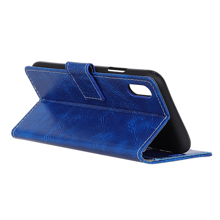 Crazy Horse Vintage Leather Wallet Stand Casing for Xiaomi Redmi 7A - Blue-4