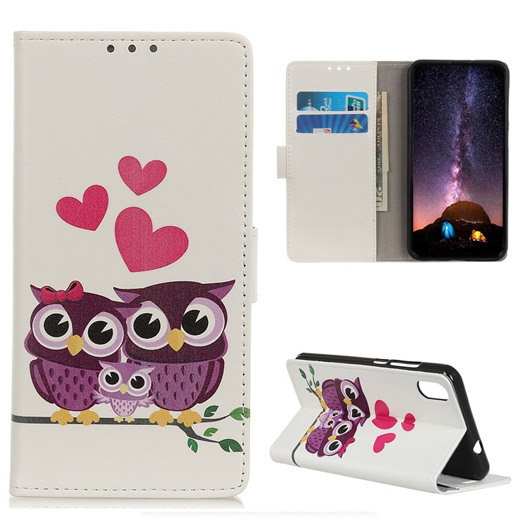 Pattern Printing Leather Wallet Stand Case for Xiaomi Redmi 7A - Owls and Hearts-1