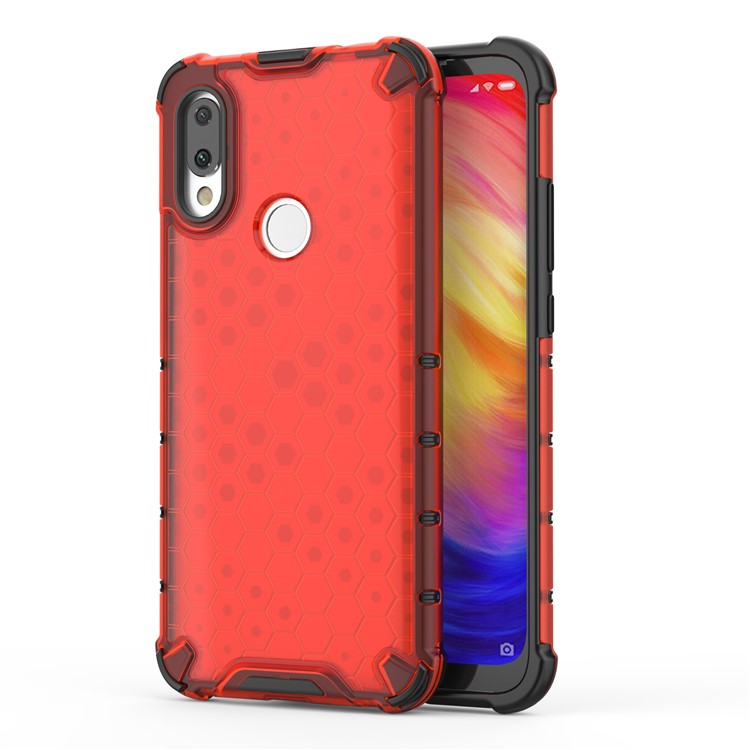 Honeycomb Stoßdämpfer TPU + PC Phone Case Cover Für Xiaomi Redmi 7 - Rot