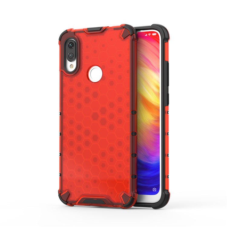 Honeycomb Pattern Shock-proof TPU + PC Hybrid Phone Case for Xiaomi Redmi Note 7 / Note 7 Pro (India) / Note 7S - Red-1