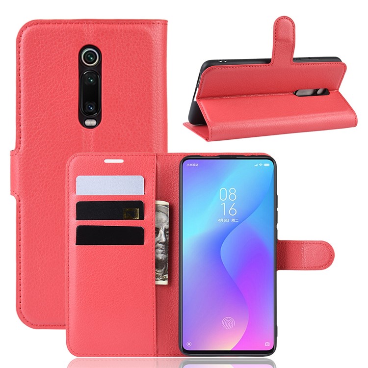 Litchi Skin Leather Phone Cover for Redmi K20 / K20 Pro / Mi 9T / Mi 9T Pro - Red-1