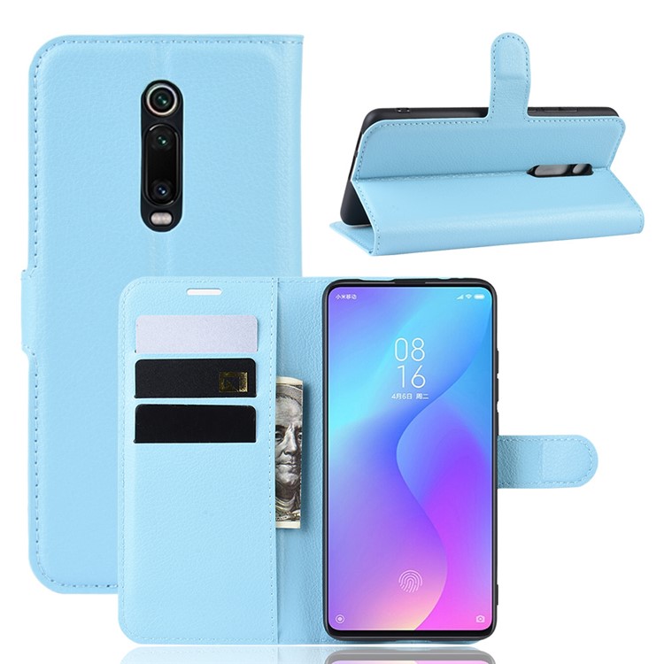 Litchi Skin Leather Phone Cover for Redmi K20 / K20 Pro / Mi 9T / Mi 9T Pro - Blue-1