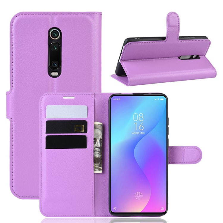 Litchi Skin Leather Phone Cover for Redmi K20 / K20 Pro / Mi 9T / Mi 9T Pro - Purple-1