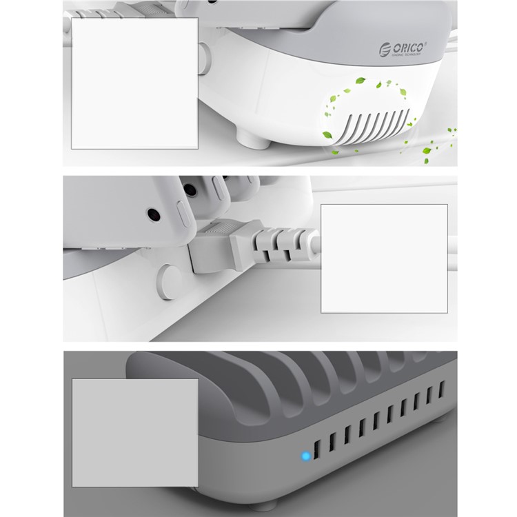 ORICO 120W / 2.4A 10-Port USB Universal Desktop USB Charging Station for iPhone Samsung Tablet (CE, RoHS, CCC) - White / US Plug-10
