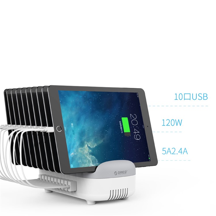 ORICO 120W 10-Port USB Desktop Charging Dock Station for iPhone Samsung Tablet (CE, RoHS, CCC) - White / AU Plug-6