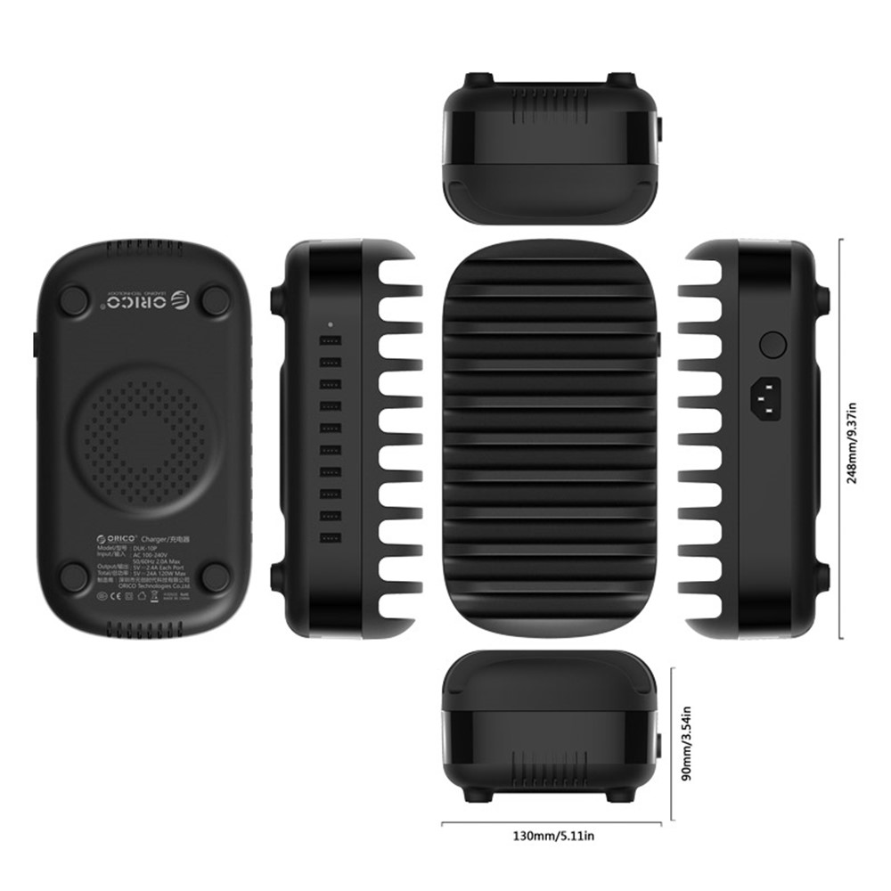 ORICO 10 Ports USB Charger Station Dock with Holder for iPhone Samsung Tablet (CE, RoHS, CCC) - Black / EU Plug-3