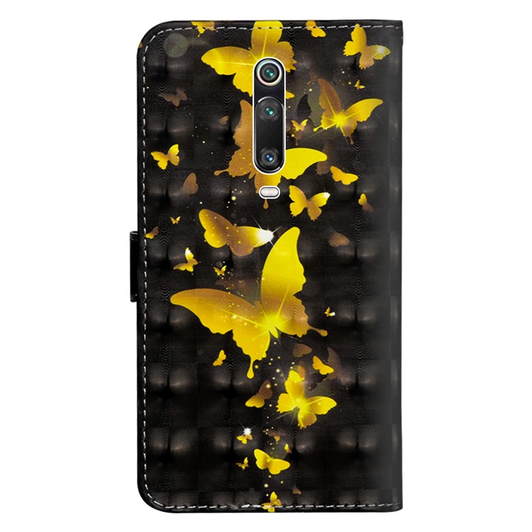 Painting Style Wallet Phone Cover with Strap for Xiaomi Redmi K20 / K20 Pro / Mi 9T / Mi 9T Pro - Gold Butterflies-3