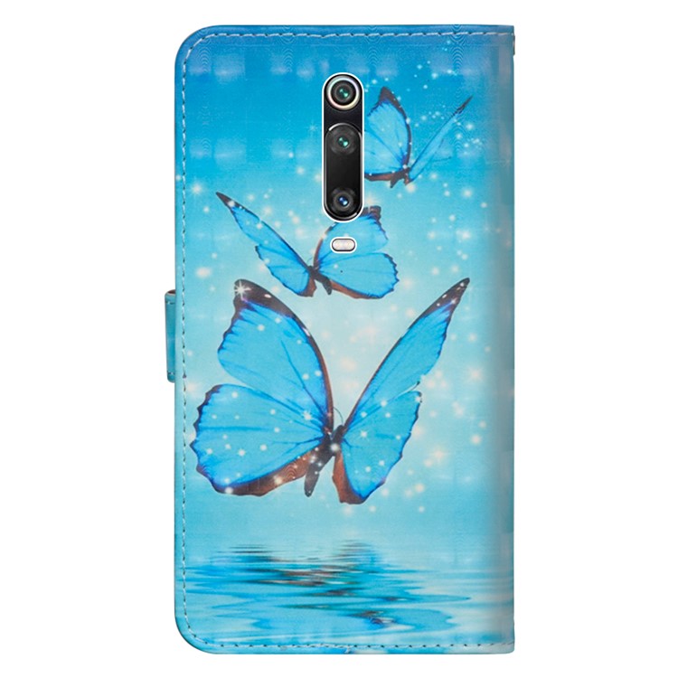 Painting Style Wallet Phone Cover with Strap for Xiaomi Redmi K20 / K20 Pro / Mi 9T / Mi 9T Pro - Blue Butterflies-3