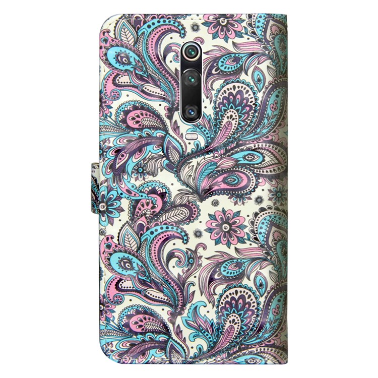 Painting Style Wallet Phone Cover with Strap for Xiaomi Redmi K20 / K20 Pro / Mi 9T / Mi 9T Pro - Paisley Flower-3