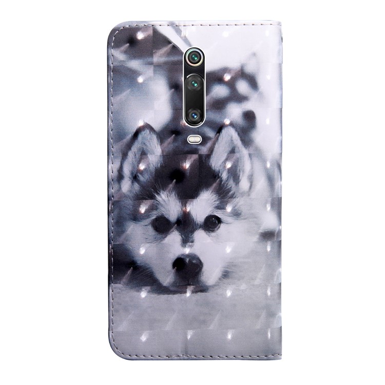 Pattern Printing Light Spot Decor Leather Wallet Phone Case for Xiaomi Redmi K20/Mi 9T/Redmi K20 Pro/Mi 9T Pro - Black and White Wolf-3
