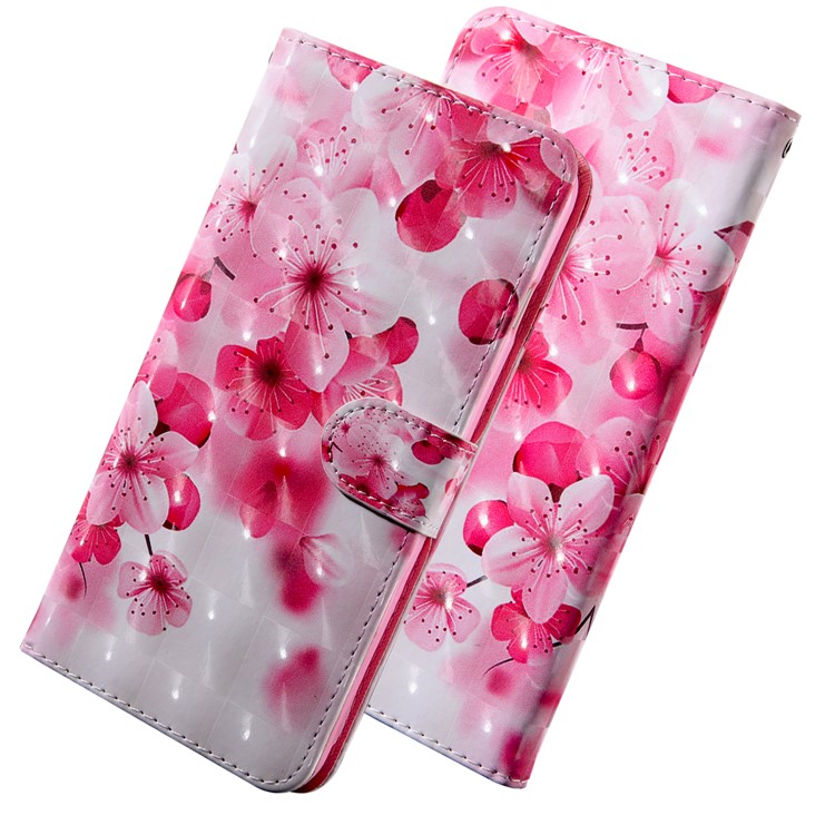 Decoração de Ponto Leve Captura de Telefone da Carteira de Couro Estampada Para Xiaomi Redmi 7a - Flor de Pêssego