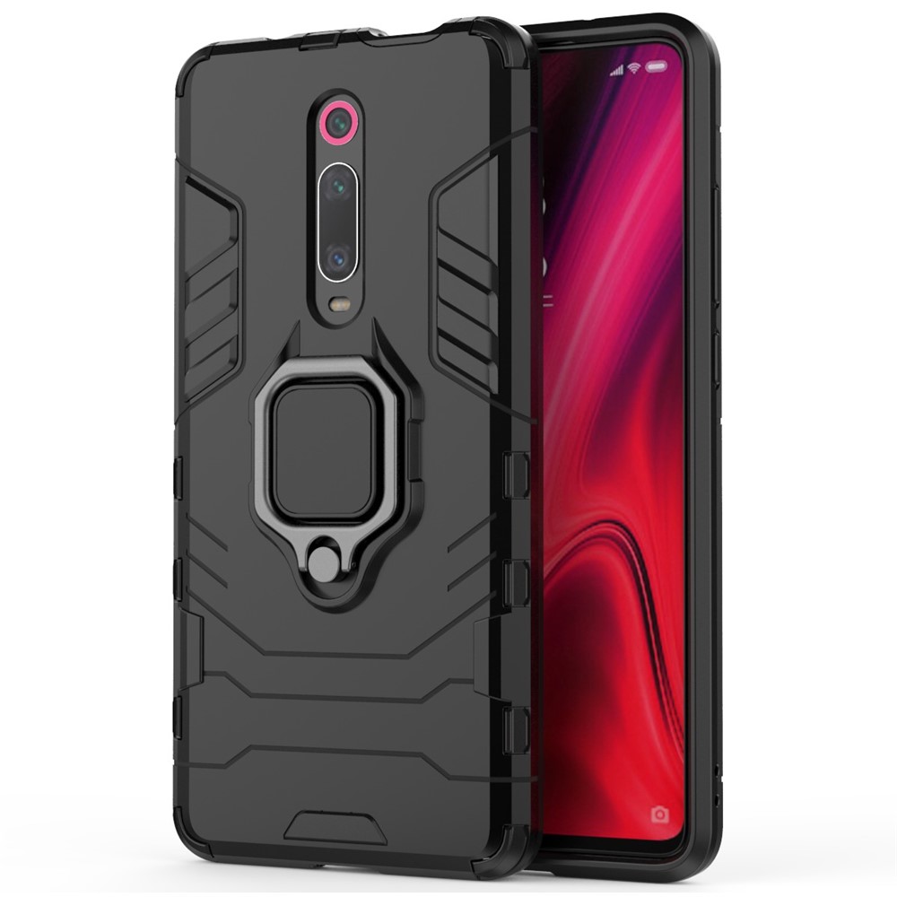 Ringue de Anel Rotativo Estilo de Armadura PC+TPU Protetive Case Para Xiaomi Redmi K20 / K20 Pro - Preto