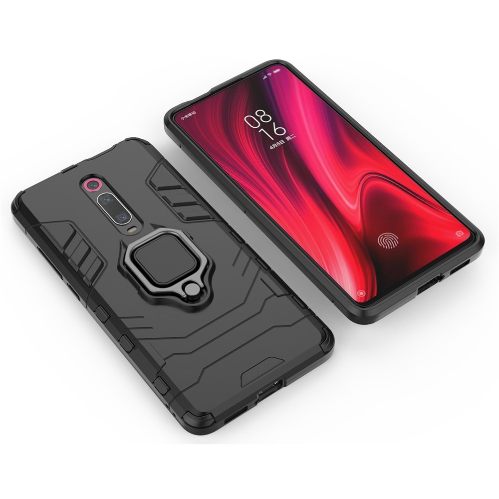 Ringue de Anel Rotativo Estilo de Armadura PC+TPU Protetive Case Para Xiaomi Redmi K20 / K20 Pro - Preto