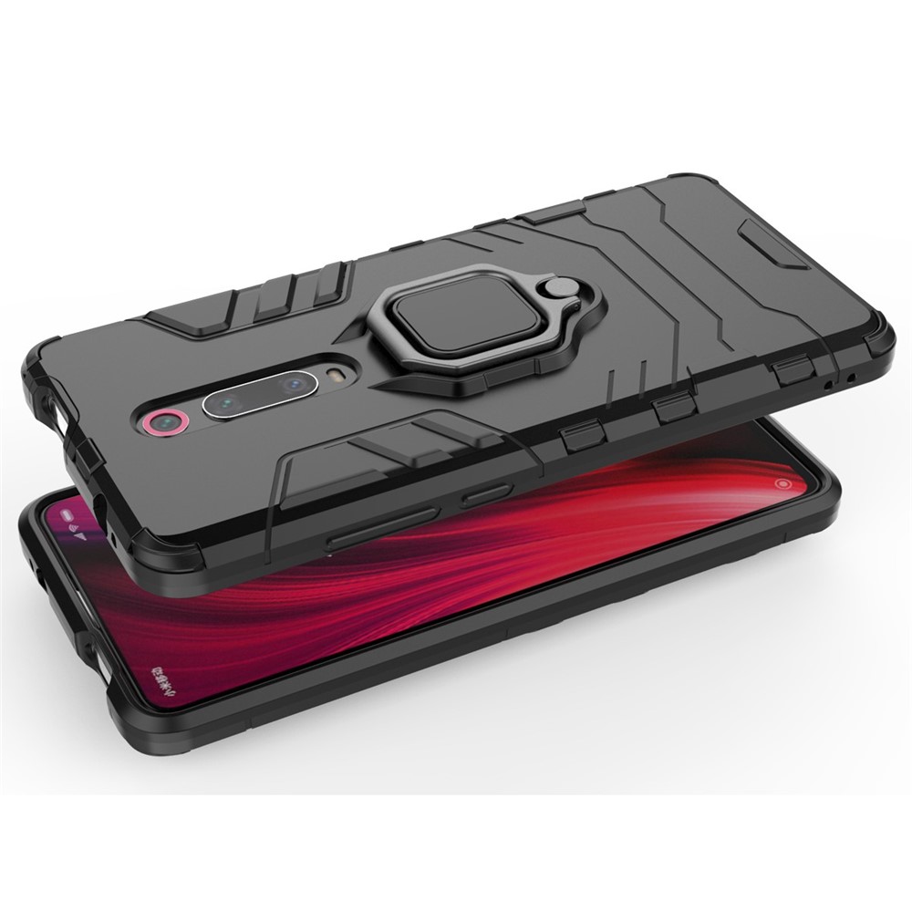 Ringue de Anel Rotativo Estilo de Armadura PC+TPU Protetive Case Para Xiaomi Redmi K20 / K20 Pro - Preto