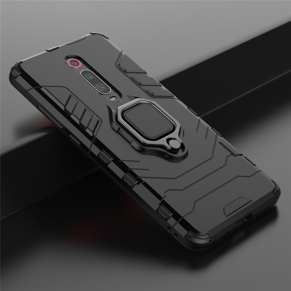 Ringue de Anel Rotativo Estilo de Armadura PC+TPU Protetive Case Para Xiaomi Redmi K20 / K20 Pro - Preto