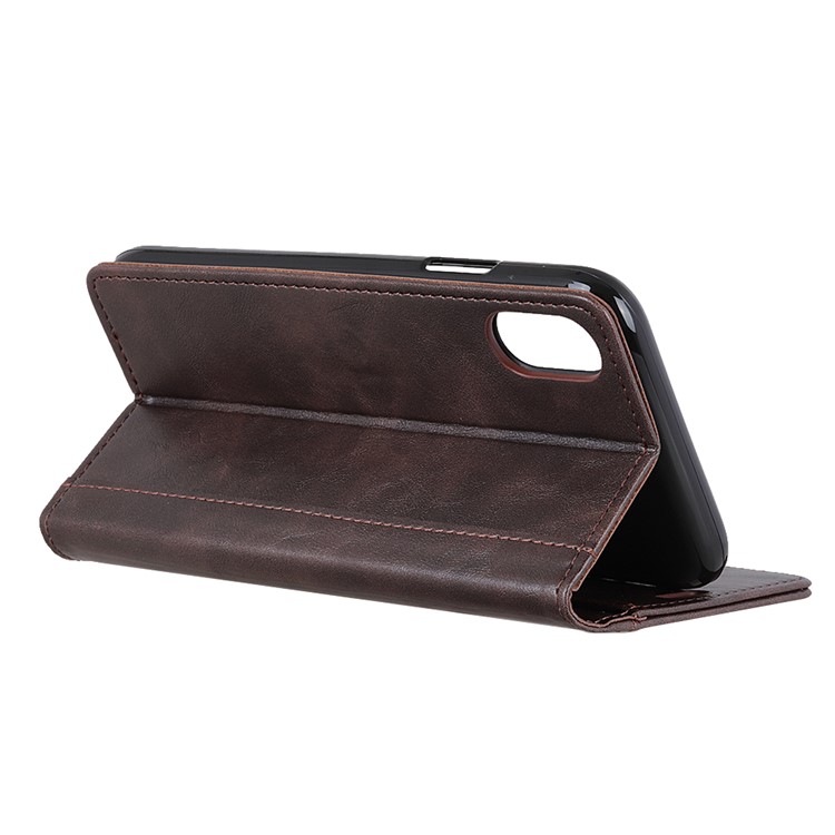 Rivet Decorated Leather Stand Wallet Magnetic Case for Xiaomi Redmi 7A - Brown-4