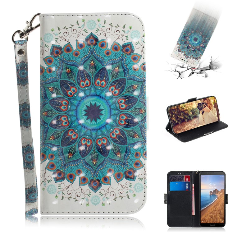 Pattern Printing Light Spot Decor Leather Wallet Case for Xiaomi Redmi 7A - Blue Flower-1