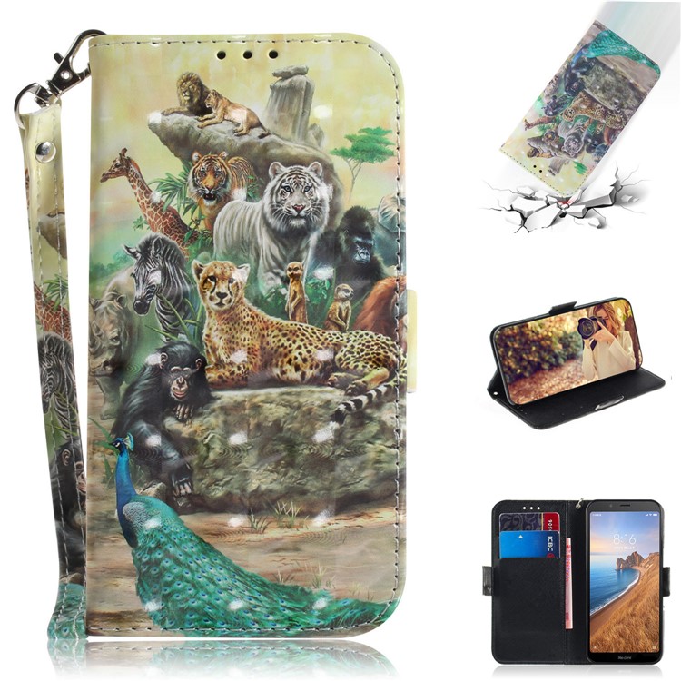 Pattern Printing Light Spot Decor Leather Wallet Case for Xiaomi Redmi 7A - Animal World-1