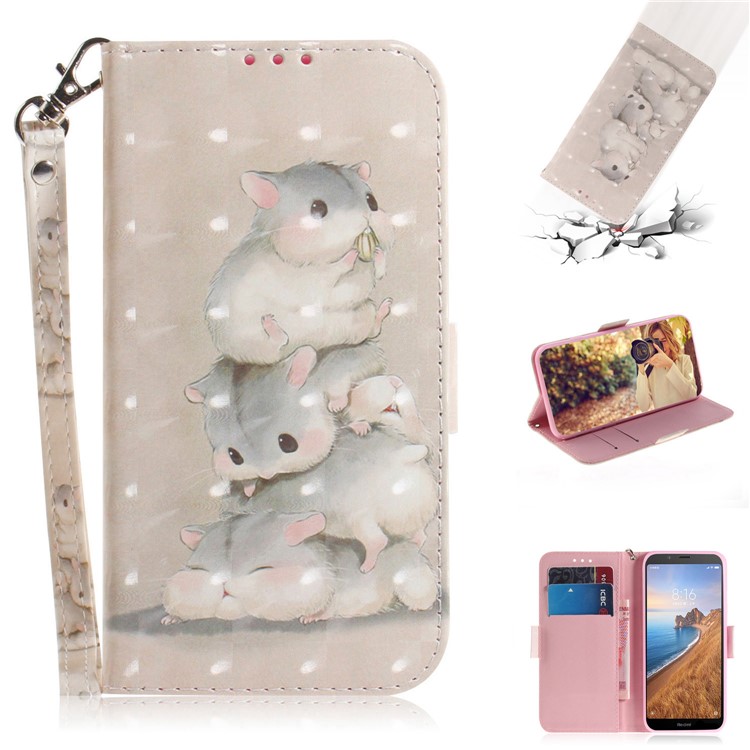 Pattern Printing Light Spot Decor Leather Wallet Case for Xiaomi Redmi 7A - Mouse Pattern-1