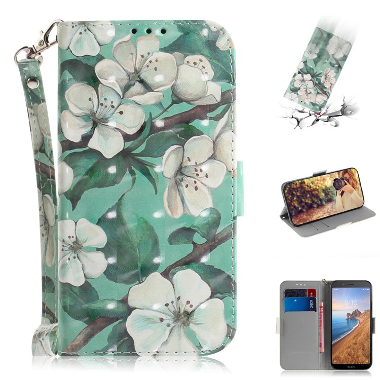 Pattern Printing Light Spot Decor Leather Wallet Case for Xiaomi Redmi 7A - Beautiful Flowers-1