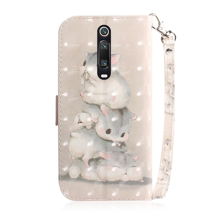3D Light Spot Decor Pattern Printing Leather Wallet Stand Case with Strap for Xiaomi Redmi K20/K20 Pro - Hamsters-3