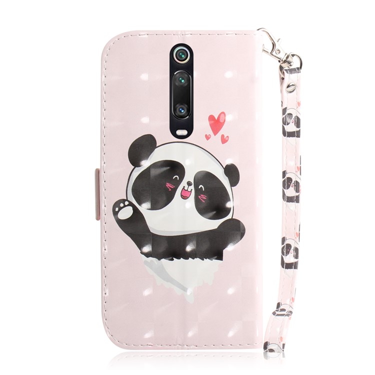 3D Light Spot Decor Pattern Printing Leather Wallet Stand Case with Strap for Xiaomi Redmi K20/K20 Pro - Cute Panda-3