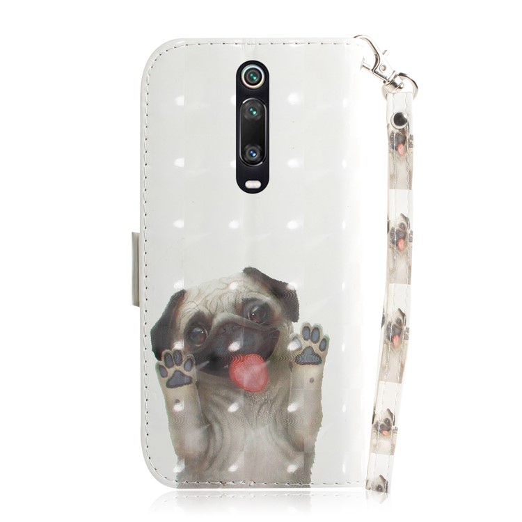 3D Light Spot Decor Pattern Printing Leather Wallet Stand Case with Strap for Xiaomi Redmi K20/K20 Pro - Pug-3