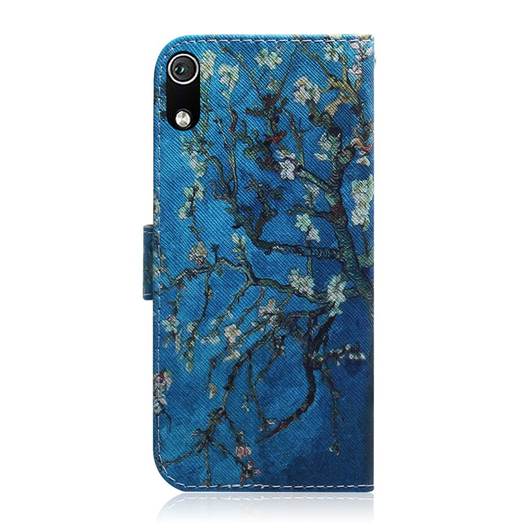 Pattern Printing Leather Wallet Case for Xiaomi Redmi 7A - Tree with Flowers-3