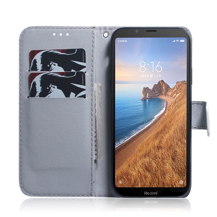 Pattern Printing Leather Wallet Case for Xiaomi Redmi 7A - Tree with Flowers-8