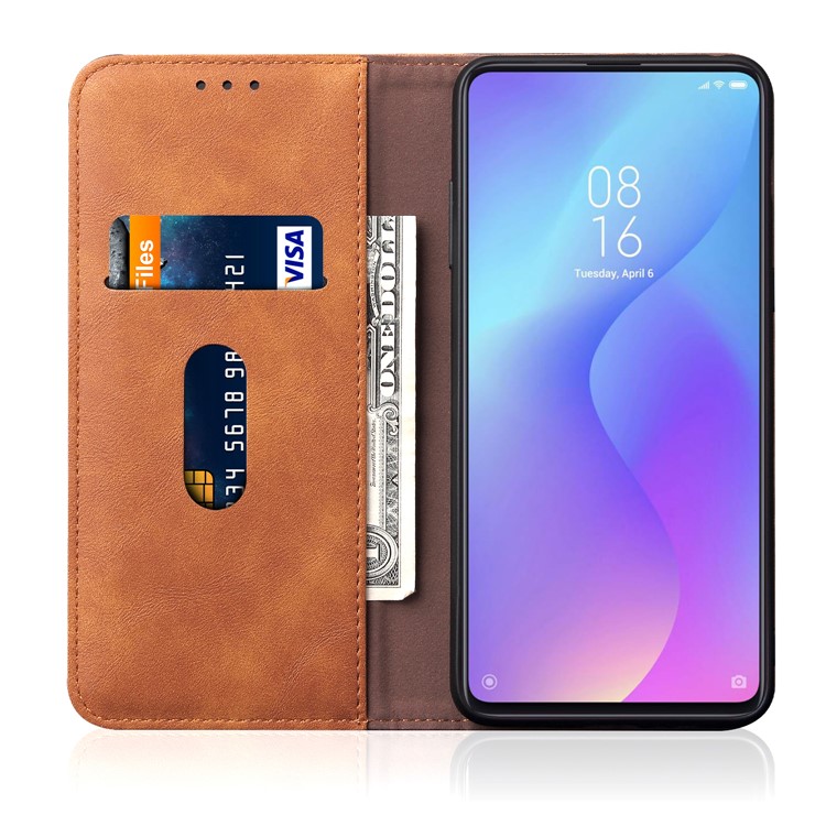 Auto-absorbed Crazy Horse Leather Wallet Phone Case for Xiaomi Redmi K20 Pro/Redmi K20/Xiaomi Mi 9T/Mi 9T Pro - Light Brown-4