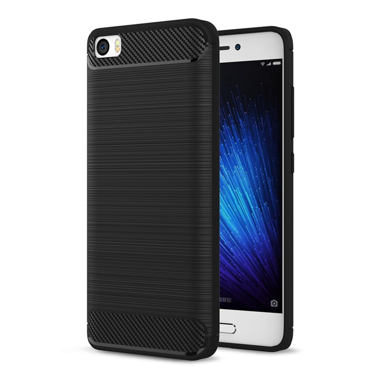 Brushed Carbon Fiber TPU Back Phone Case for Xiaomi Mi 5 - Black-1