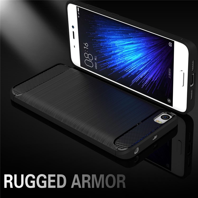 Brushed Carbon Fiber TPU Back Phone Case for Xiaomi Mi 5 - Black-2