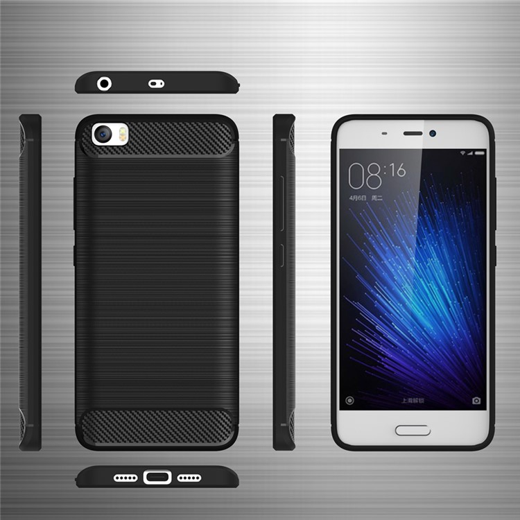 Brushed Carbon Fiber TPU Back Phone Case for Xiaomi Mi 5 - Black-6
