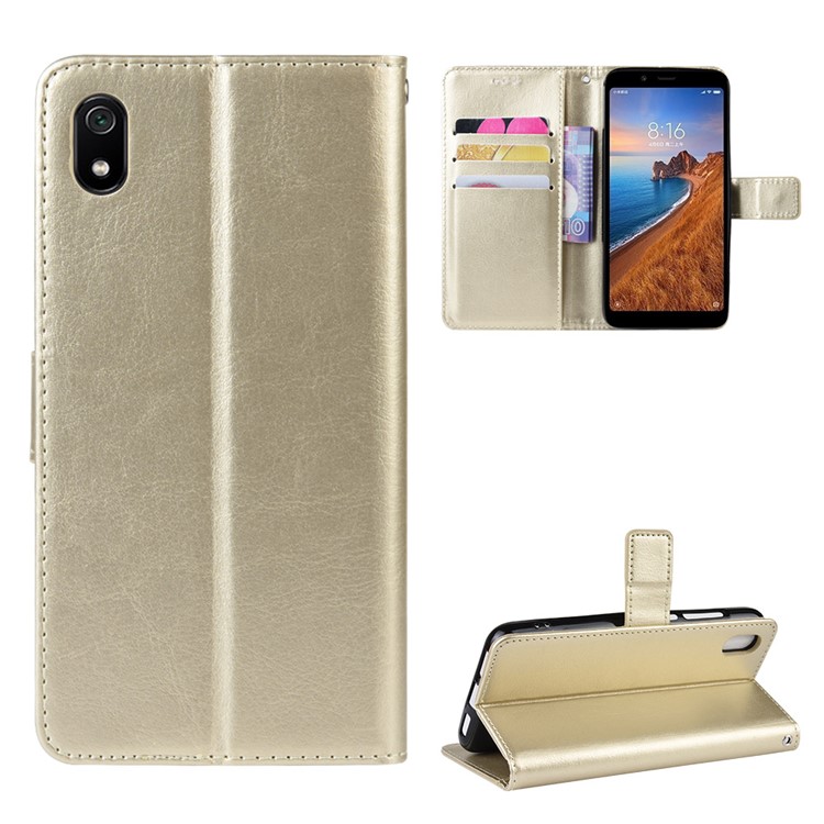 Crazy Horse Texture Leather Stand Wallet Phone Shell for Xiaomi Redmi 7A - Gold-1