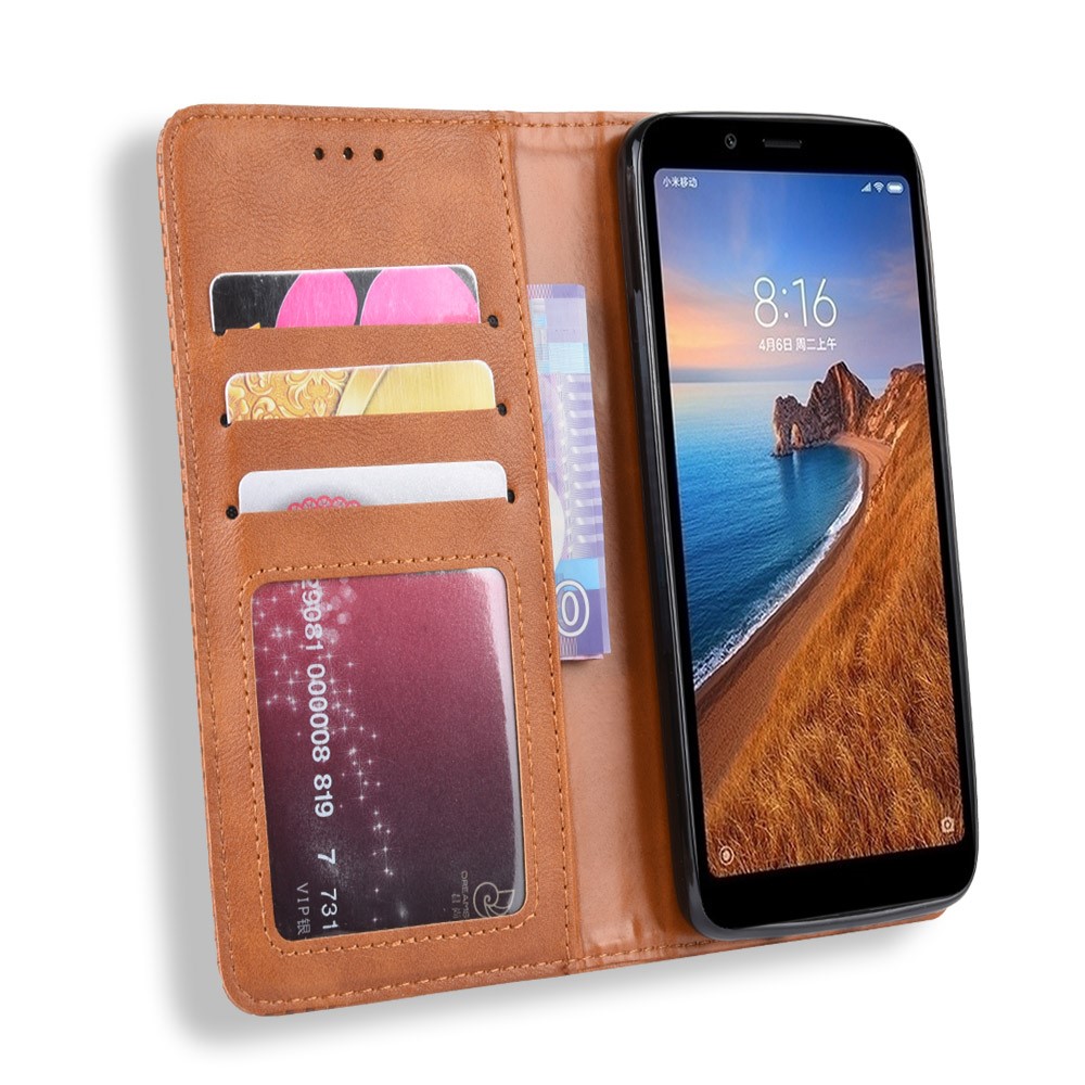 Vintage Style PU Leather Wallet Phone Cover for Xiaomi Redmi 7A - Brown-7